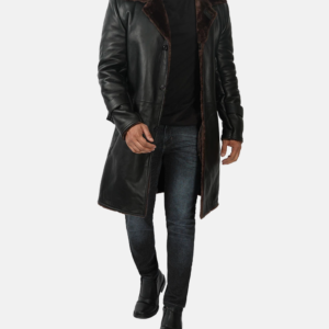 Men’s Black Shearling Leather Coat – Timeless Warmth & Sophisticated Style