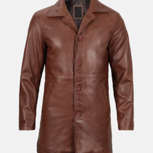 Men’s Tan Distressed Leather Car Coat – Vintage Elegance with Modern Edge