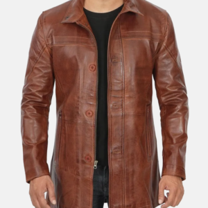 Men’s Vintage Cognac Leather Car Coat – Classic Style with a Modern Twist